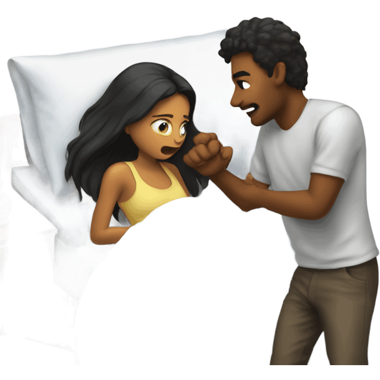 Girl waking guy up out of bed emoji