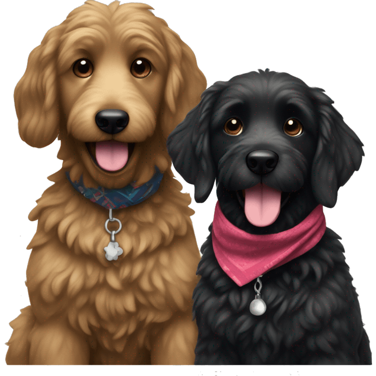 Two BLACK Groodles with a big smile. Also with a bandanna around its neck. Both Dogs needs to be all black emoji