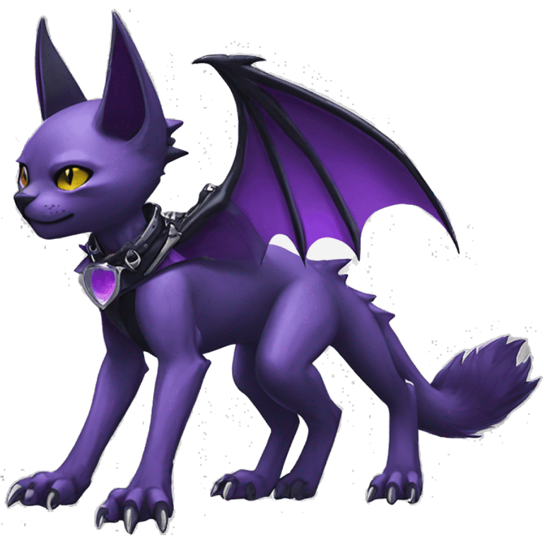 cool edgy black punk Purple nargacuga-bat-cat-animal hybrid Fakemon collar full body emoji