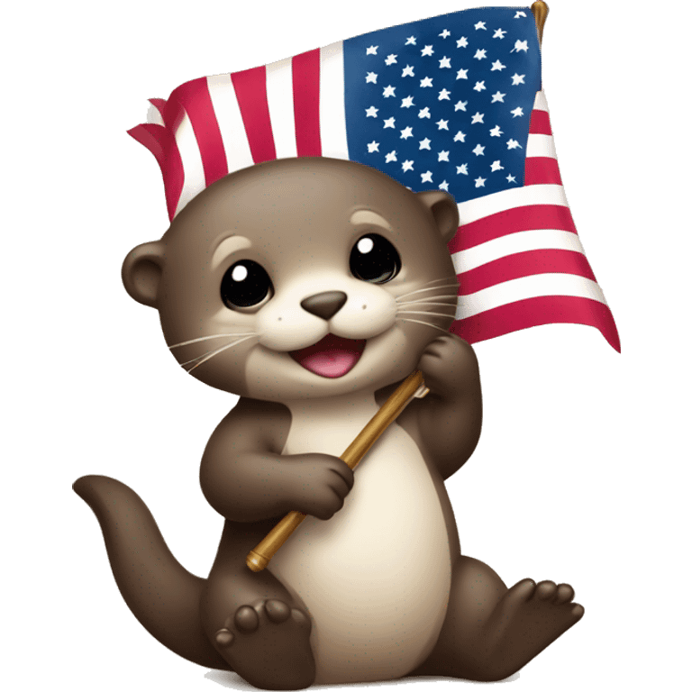 Baby otter holding American flag emoji