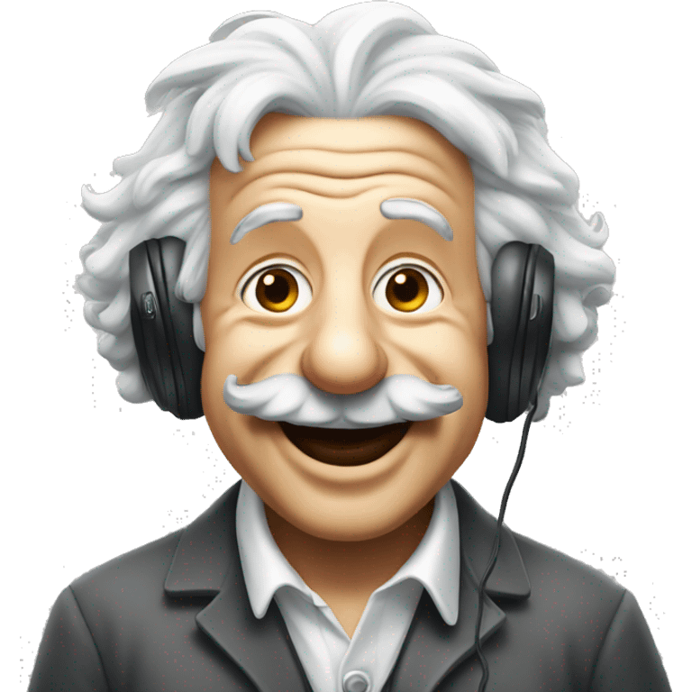 happy albert einstein holding headphones in one hand emoji