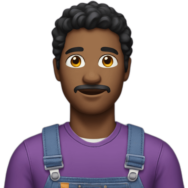 black haired man with purple overalls emoji