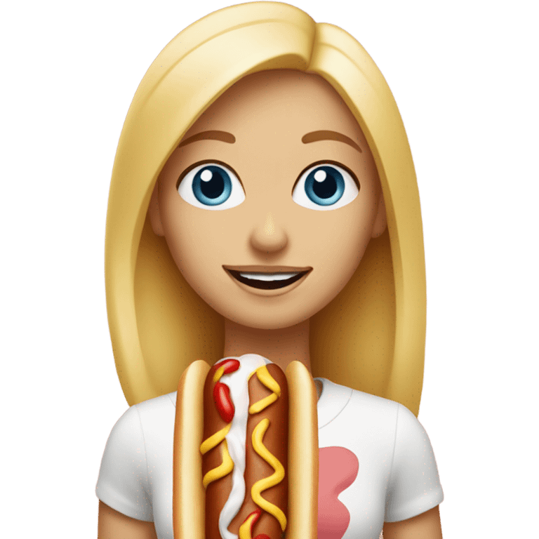 Blonde girl with blue eyes with a hot dog emoji