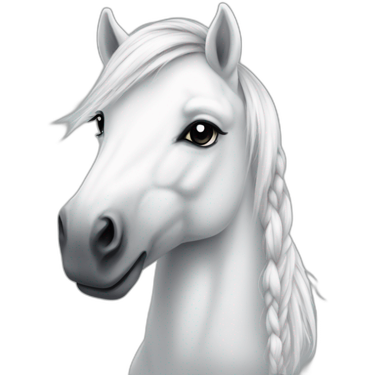 Realistic white pony with a braids emoji