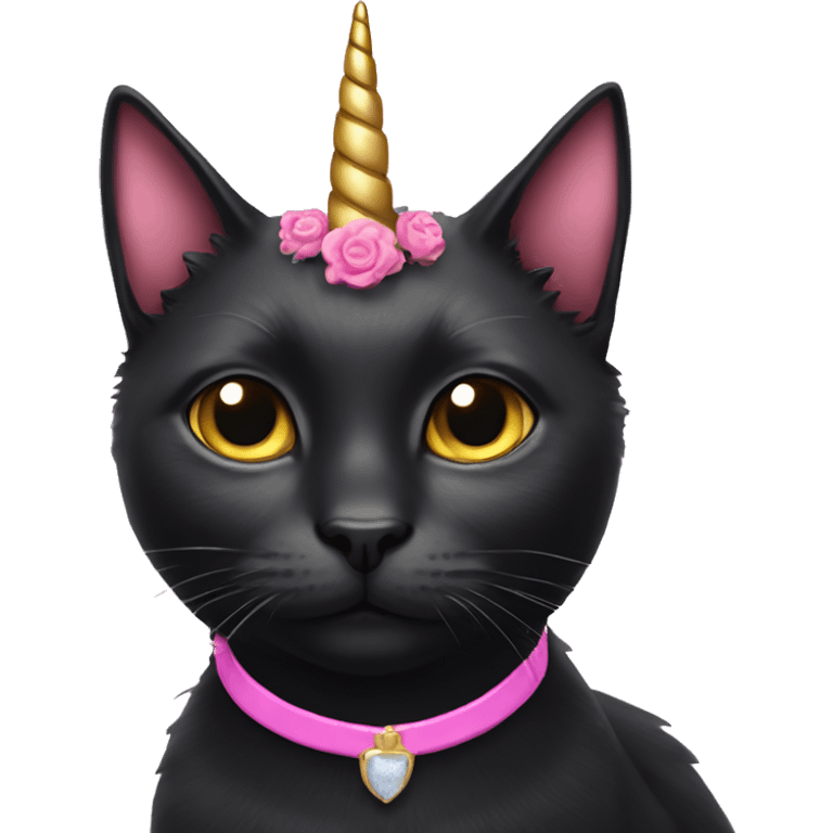 Black cat with pink collar and unicorn wings emoji