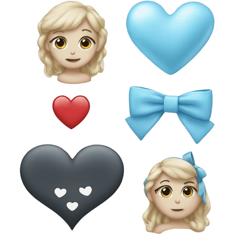 A baby blue heart and coquette bow  emoji