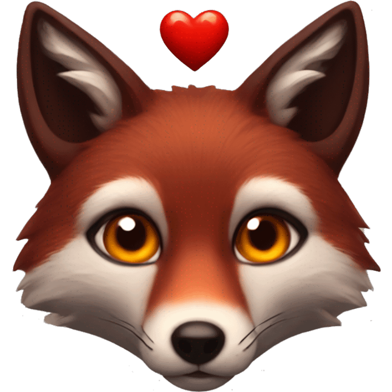 dark red fox face with tiny red heart instead of eyes emoji