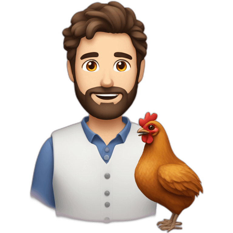 Brunette beardy man with chicken emoji