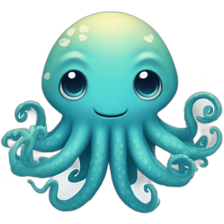 cute blue kraken with adorable face with hearts emoji