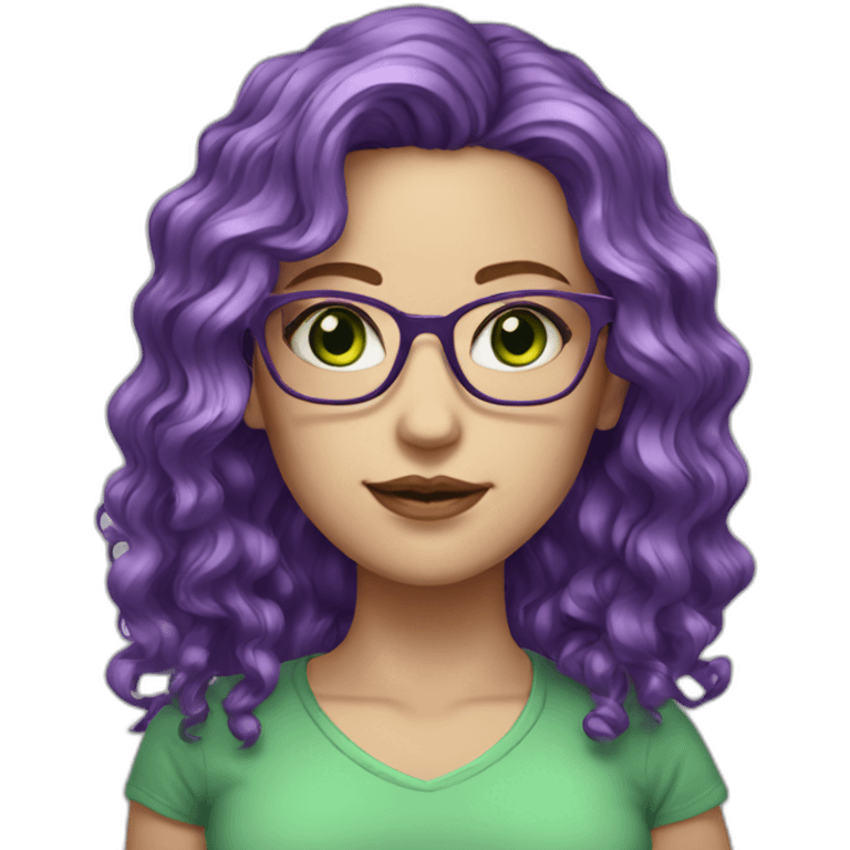 white-girl-purple-wavy-hair-green-eyes-square-glasses emoji