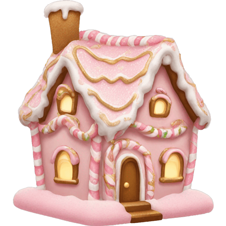 light pink gingerbread house with gold sparkles  emoji