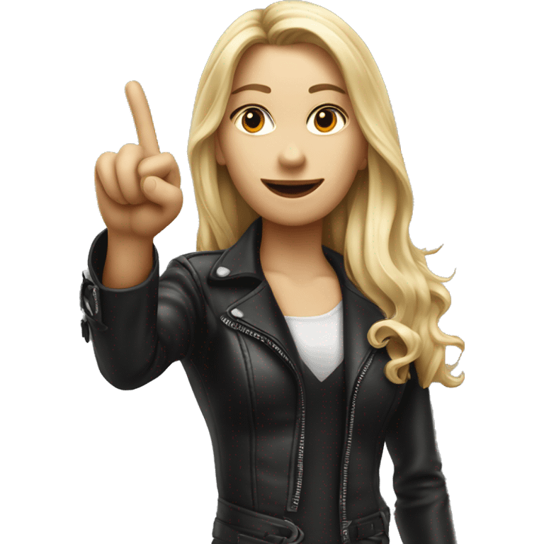 Blonde women with LONG HAIR, in Leather cloth, POINTING YOU FORWARD with her HAND with INDEX FINGER, Hyper Realistic emoji