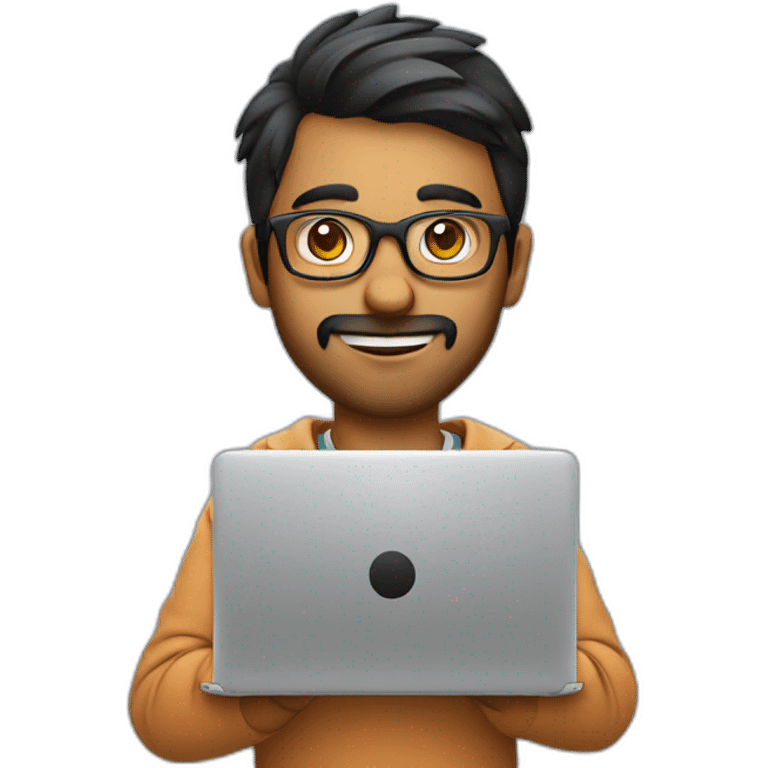 indian student developer with a laptop, wearing glasses, no beard emoji