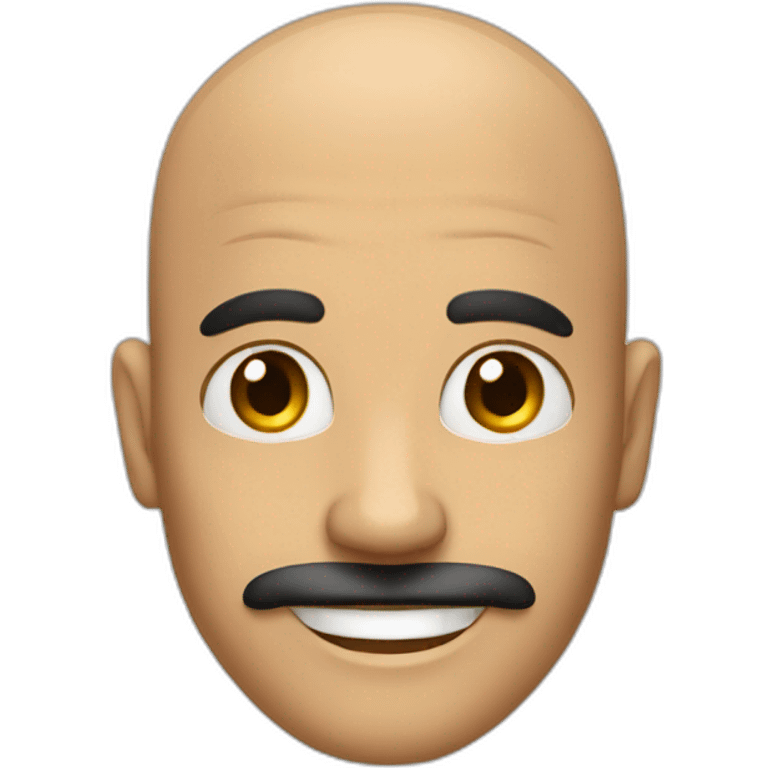 Bald man with big black mustache and tan skin and a big smile and smiley eyes emoji