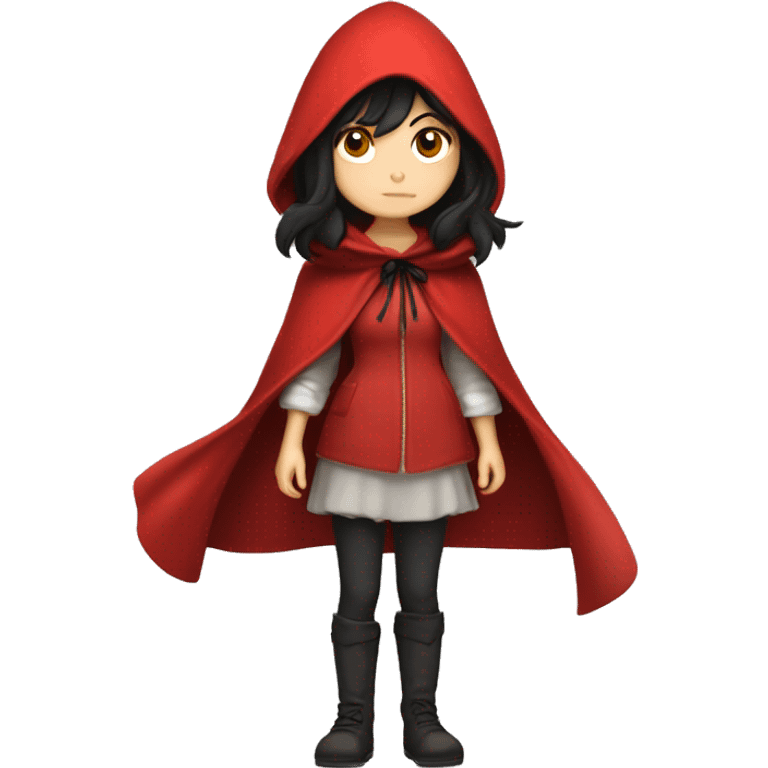 Little Red Riding Hood looks straight with black hair full body pose red cloak non-chibi emoji