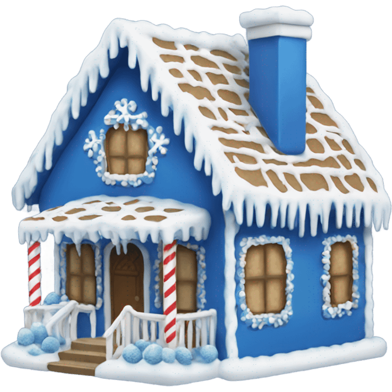 A blue and white gingerbread house emoji