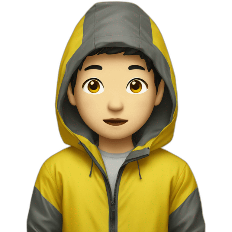 chinese boy with thick lip wearing yellow rain jacket emoji