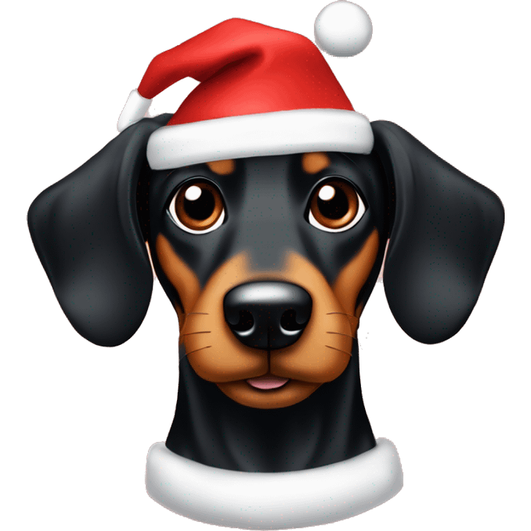 Black and Tan sausage dog in Christmas hat emoji