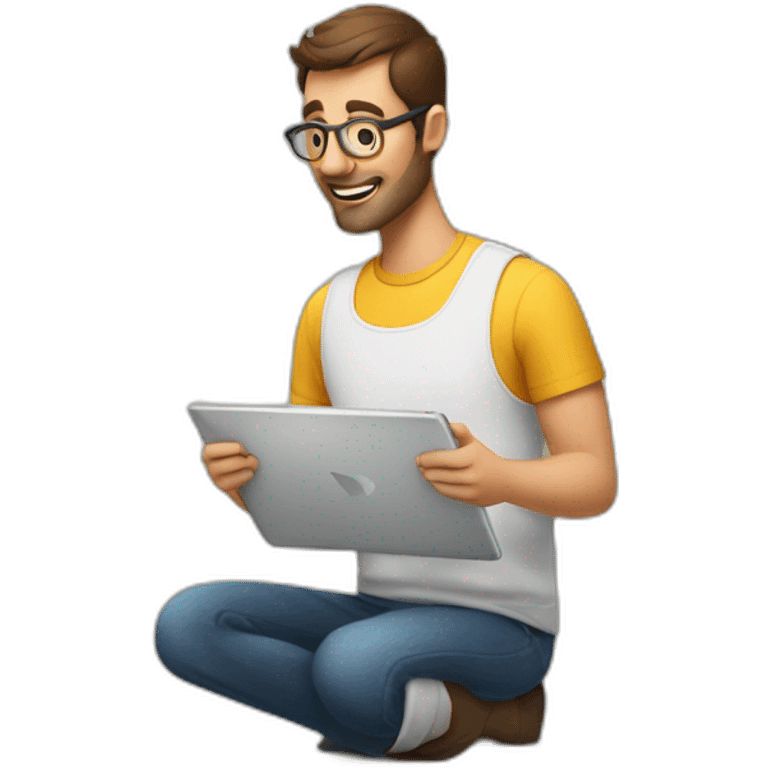 A man with a ipad making a inventory of apartment emoji