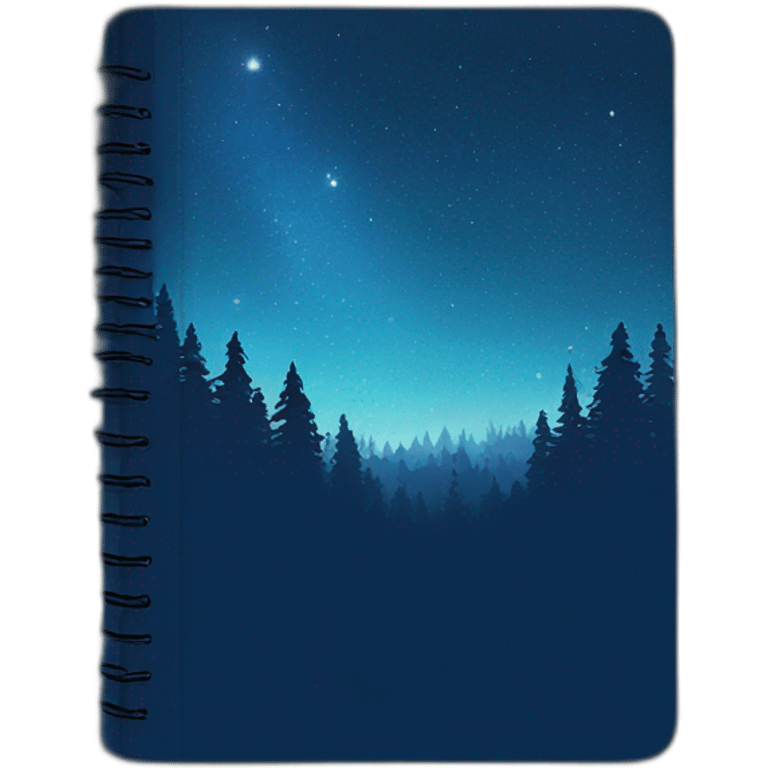 blue journal with cover picturing night sky in forest emoji