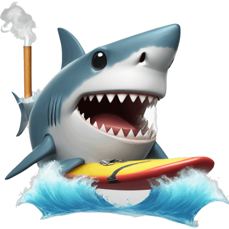 Shark surfing while smoking a cigarette and winking emoji