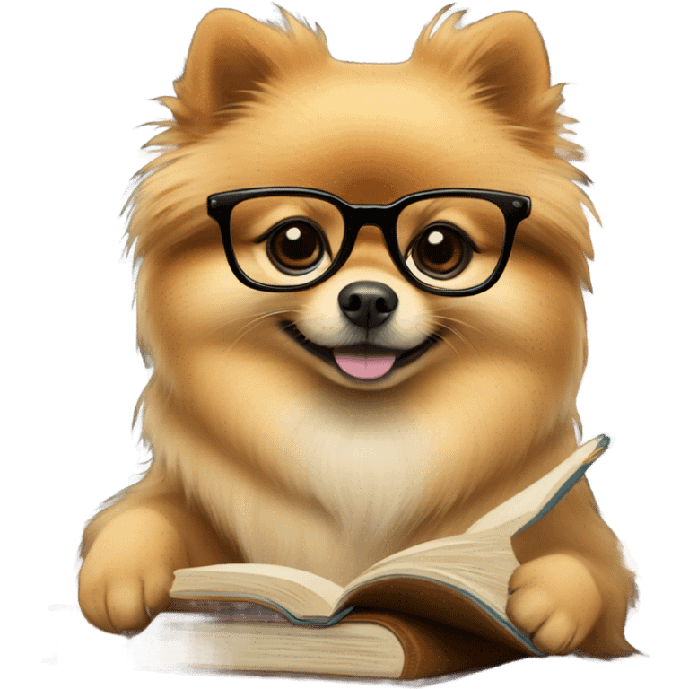 Clever Pomeranian  in glasses with books emoji