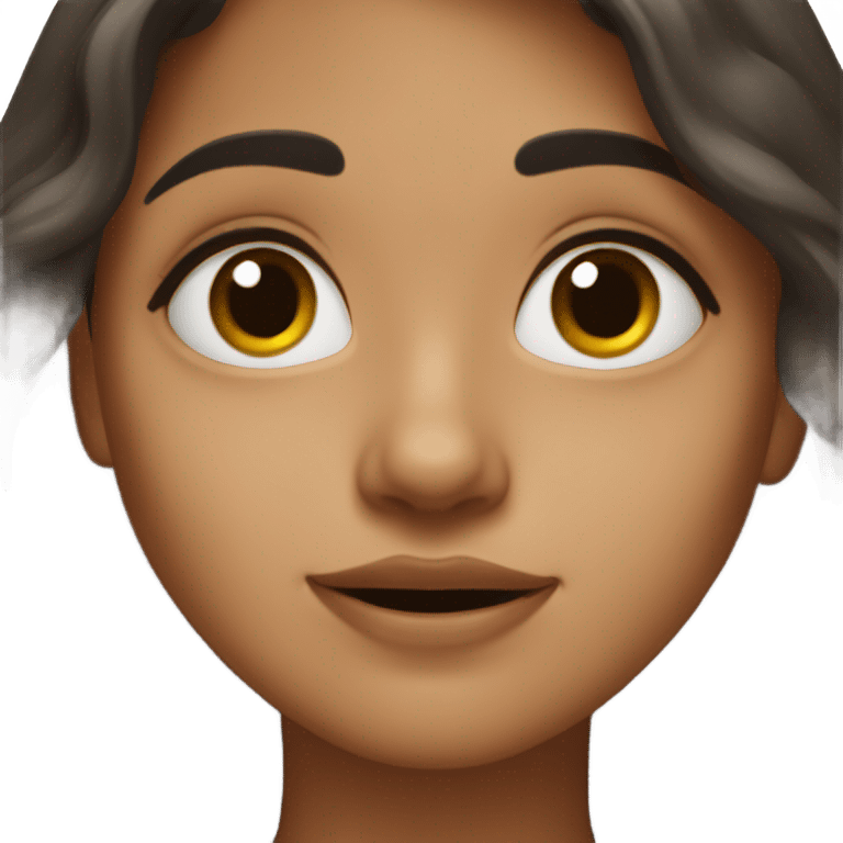 A girl with wavy, dark hair and a mole close to the nose emoji