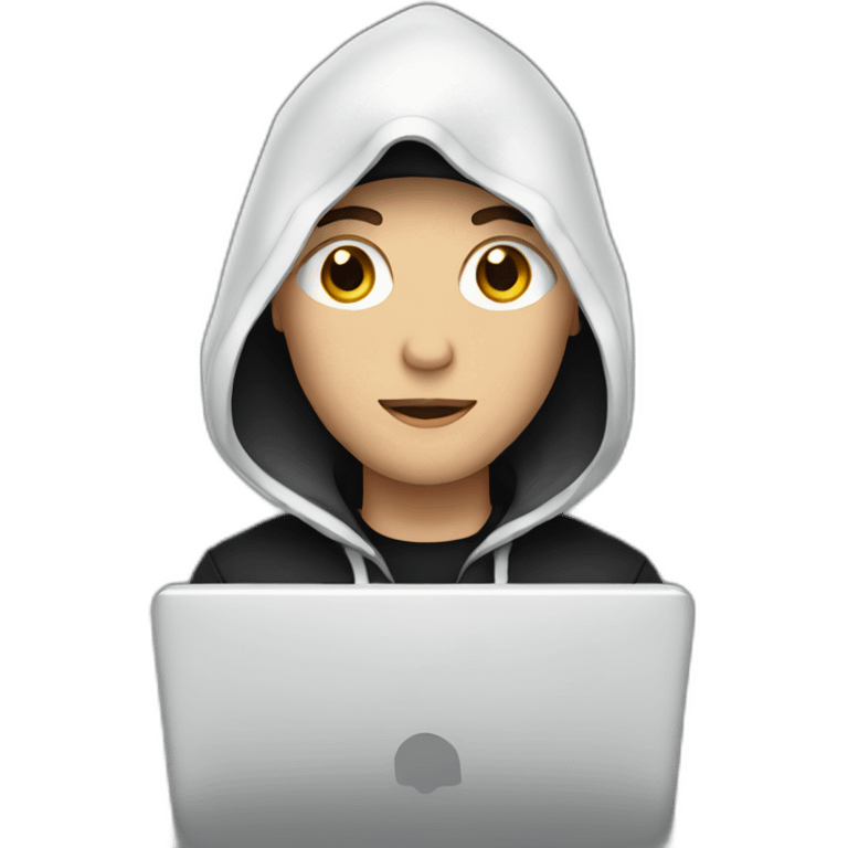 White Young man with a black hood behind his laptop emoji