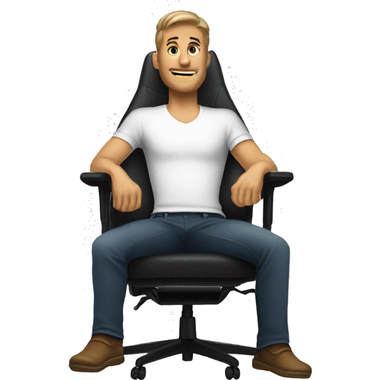 guy in gaming chair with arm rests, feet on the table emoji