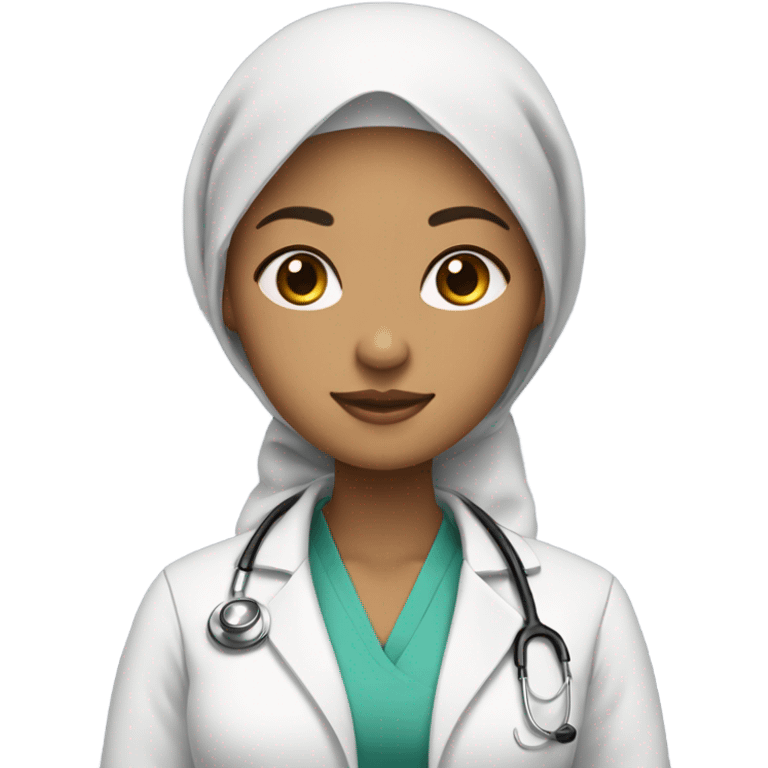 a woman wearing a hijab with light skin wearing a doctor's coat and a stethoscope around her neck emoji