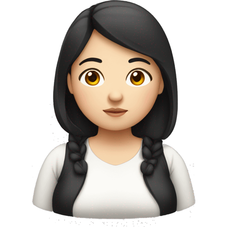 little overweight asian woman with black  hair, make emoji from shoulders, use one photo  emoji