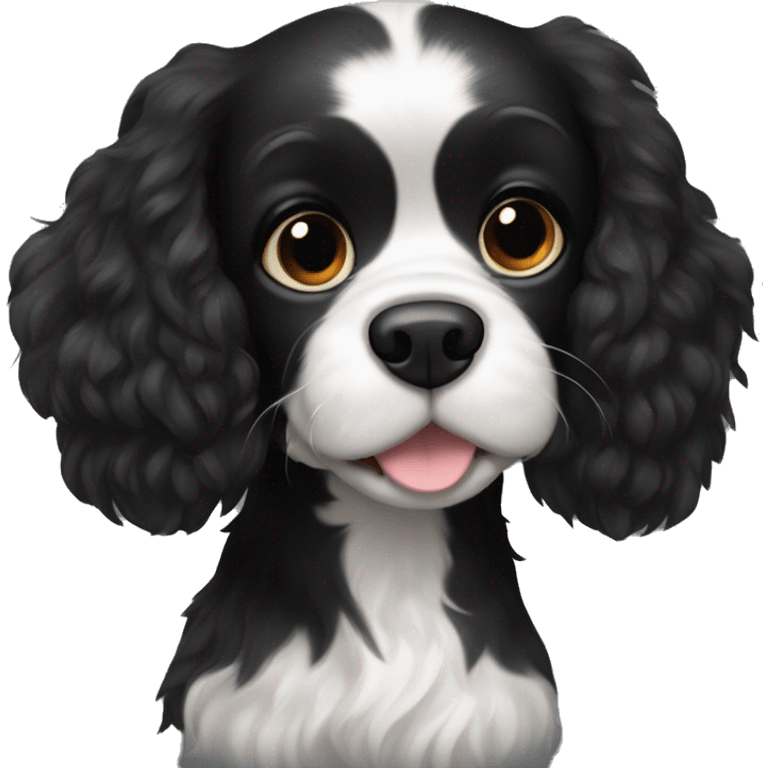 completely black small spaniel with black fur on his whole face and white fur on chest emoji