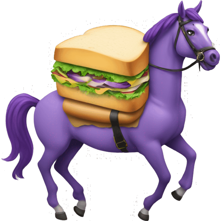 A BIG SANDWICH WITH LOTS OF EGGPLANTS RIDING A HORSE emoji