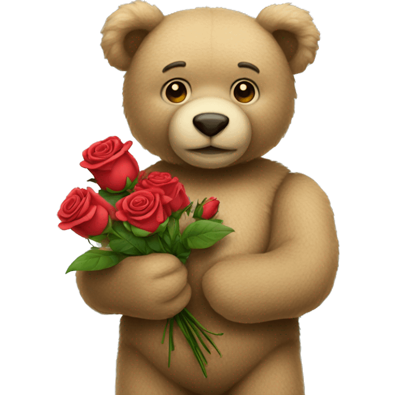 Teddy bear holding roses emoji