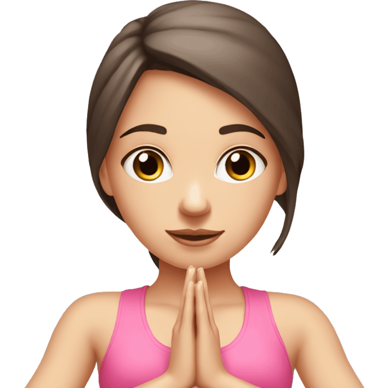 White Brunette Girl doing preying yoga pose in pink tones  emoji