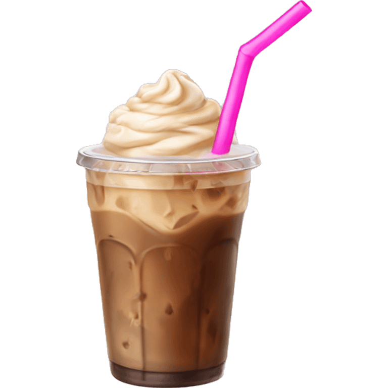 Iced coffee with pink straw  emoji