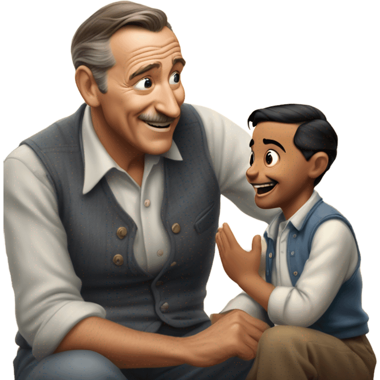 Photorealistic Walt Disney harrumphing with kiddo emoji