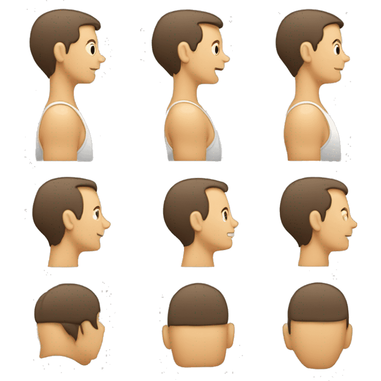 Create an emoji-style image showing proper posture and musculoskeletal health. Include icons of neck and back stretching, sitting upright, and body alignment. emoji