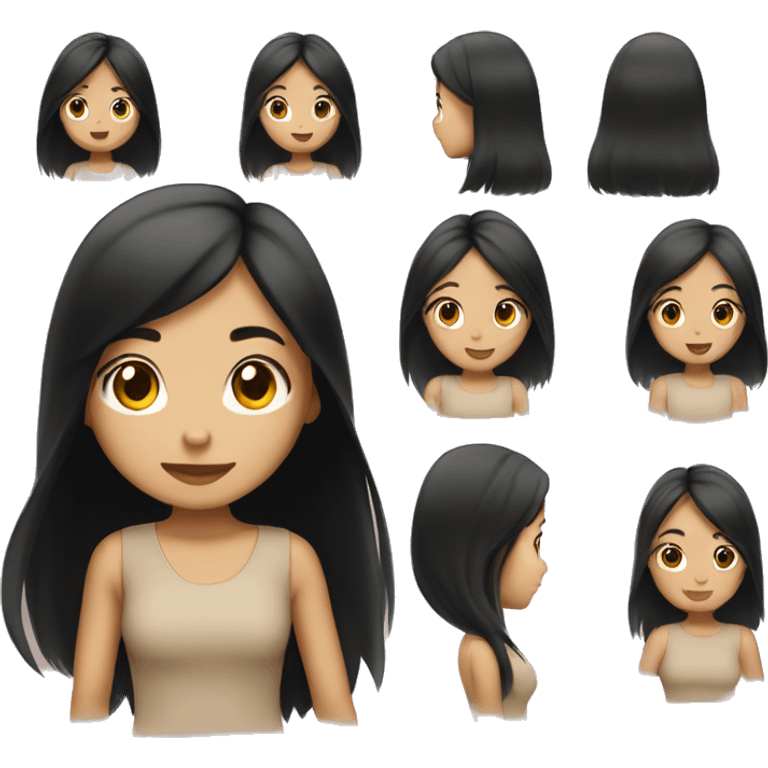 Asian American tan girl with long black hair shopping emoji