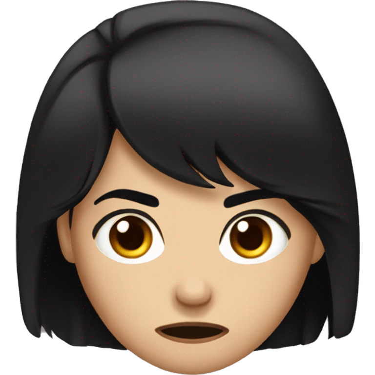 A girl with brown eyes and black hair and is angry and far is around his head  emoji