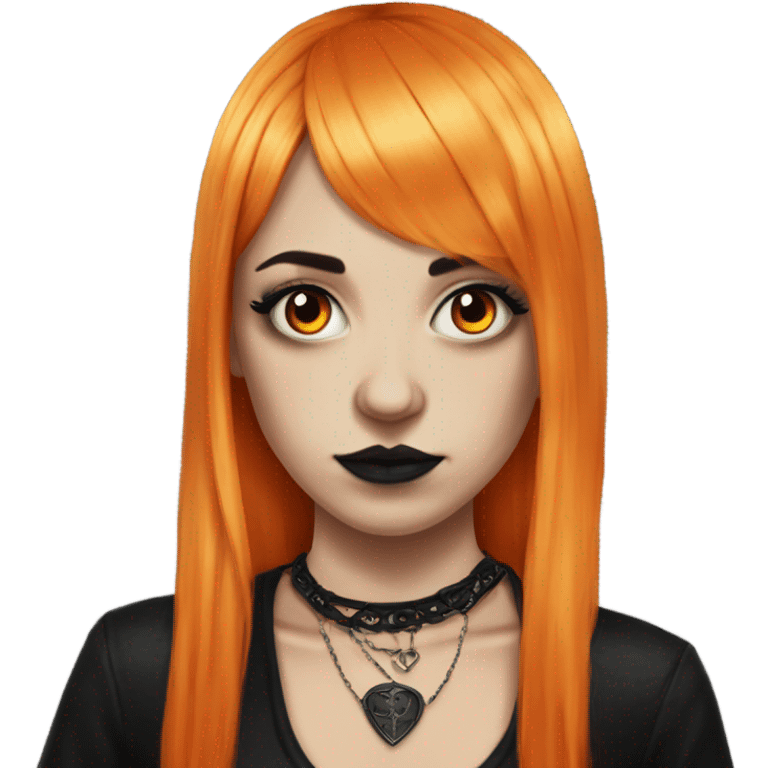 Goth girl tattoos and long orange hair and bangs emoji