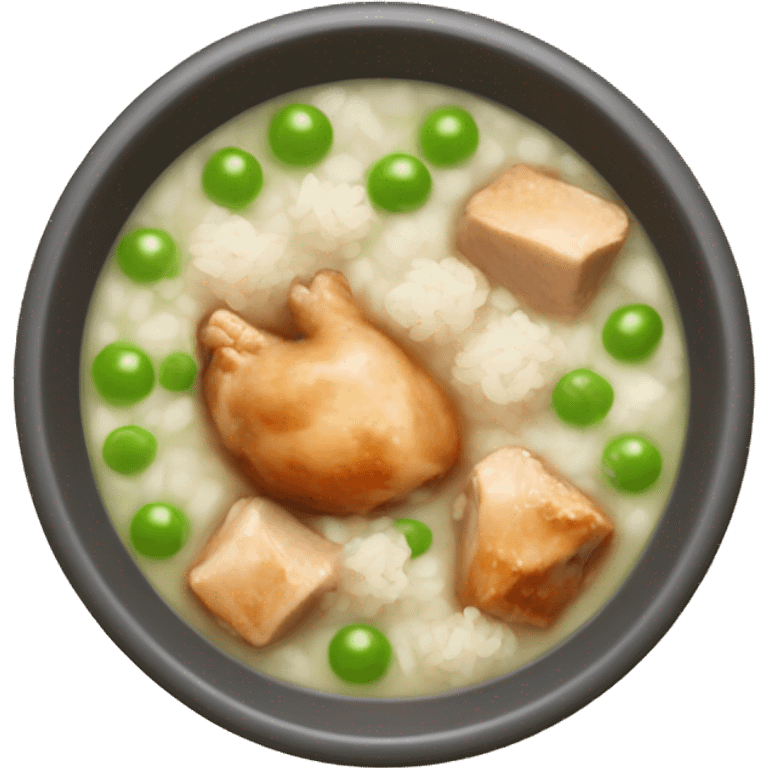 chicken chunks and rice soup with peas emoji