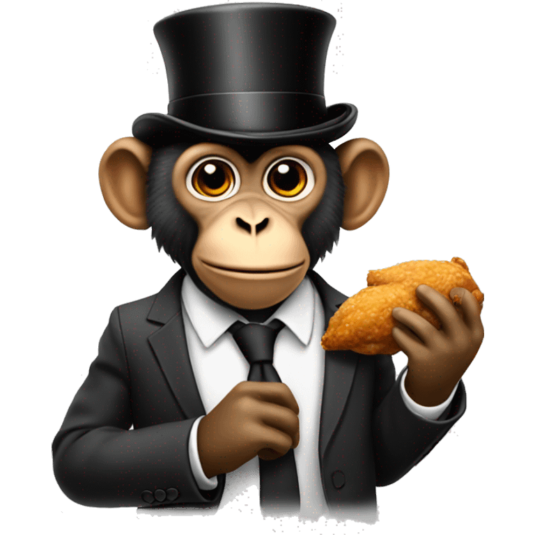 Monkey in a business suit with a top hat eating chicken  emoji