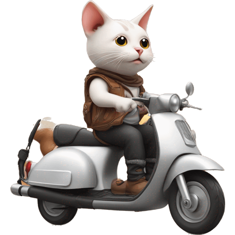 a cat sitting on top of a pig riding a scooter and scooter is in desert emoji