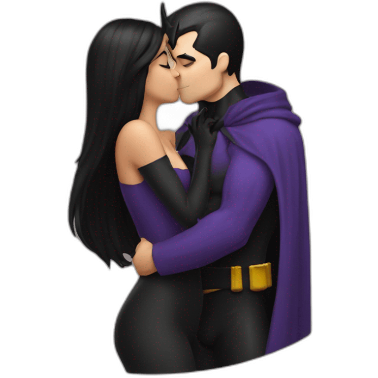 A female witch kissing a male Batman emoji