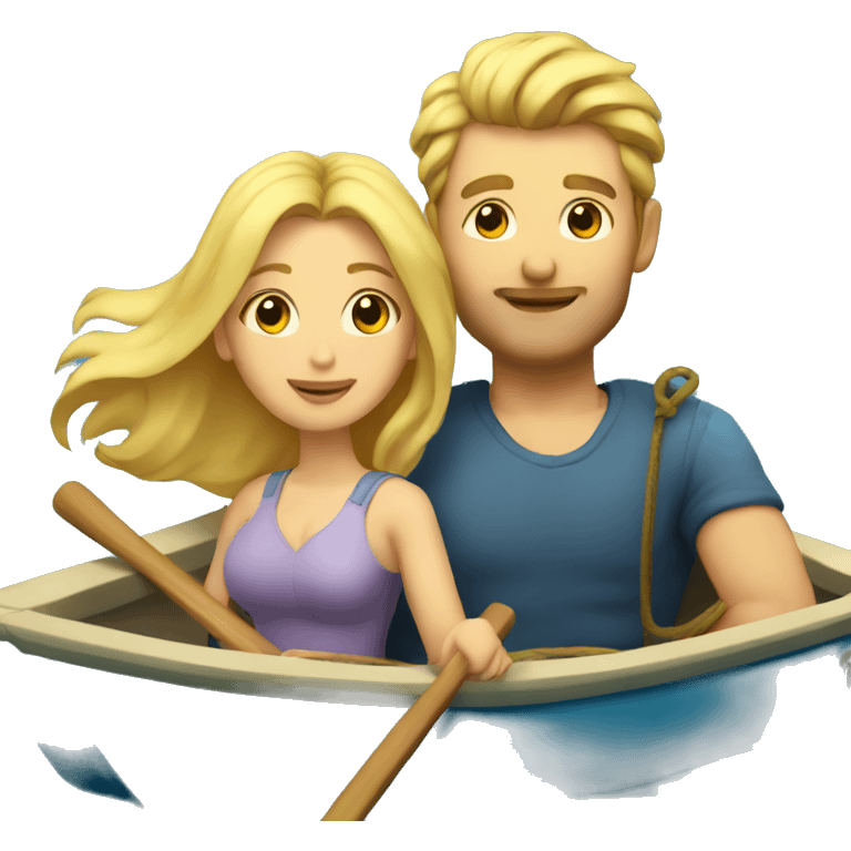 Man and woman with blonde hair in zodiac boat on river emoji