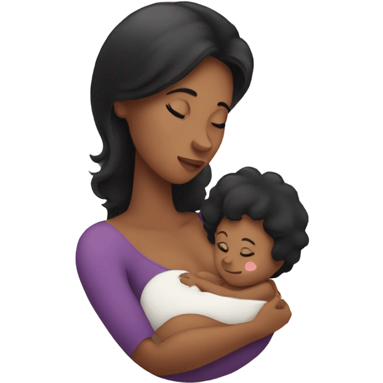 Mother with black hair breastfeed her baby emoji