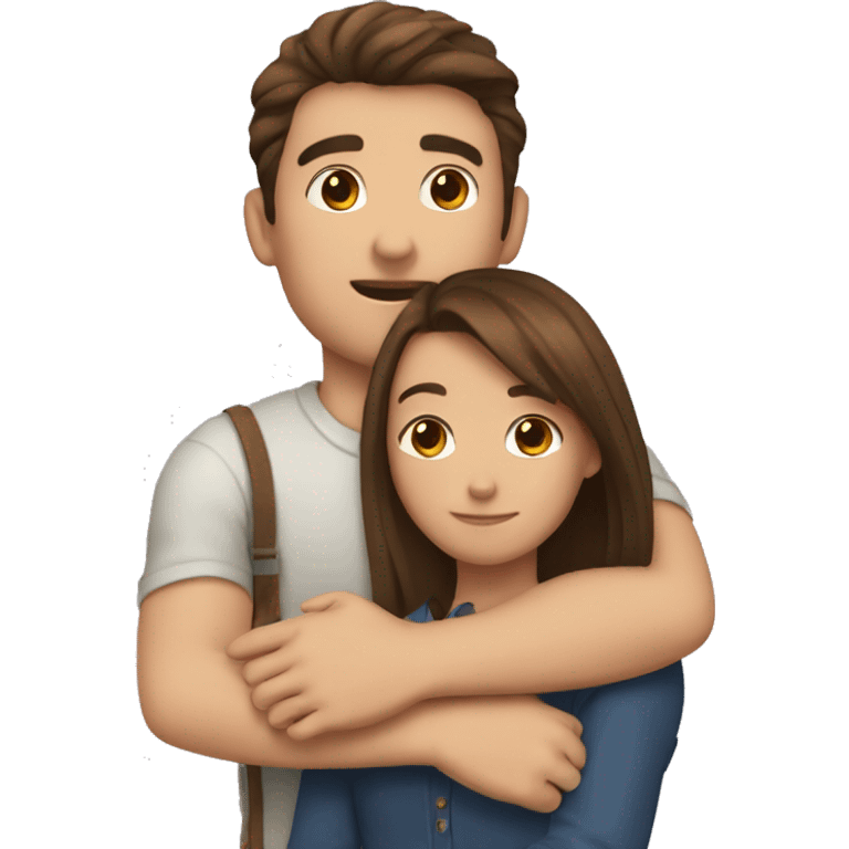 Girl with straight brown hair hugging a guy with guy brown hair emoji