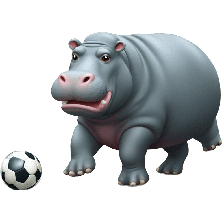 fat hippo as soccer player kick ball left leg emoji