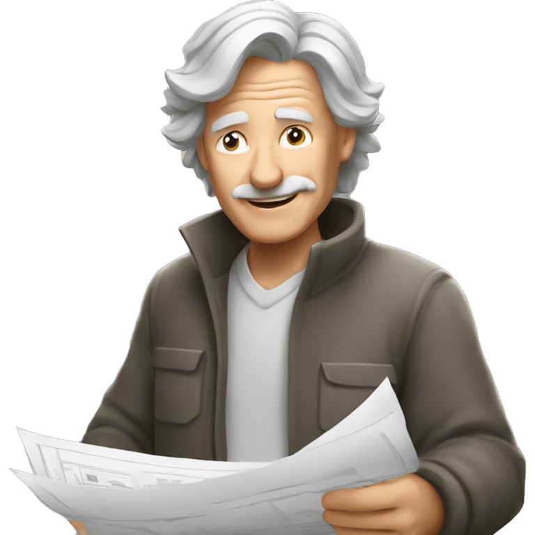 older man with hair looking at financial papers inside construction site emoji